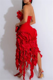 Sexy Solid Color Patchwork Backless Strapless Irregular Dresses