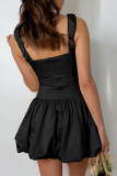 Sexy Solid Fold Square Collar Waist Skirt Dresses