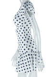 Sexy Casual Polka Dot Print Hollow Out Square Neck Short Sleeve Dresses