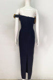 Elegant Slit Flower Shape Oblique Collar Long Dresses