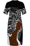 Street Cartoon Print portrait Pocket Contrast V Neck Printed Plus Size Dresses
