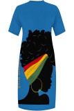 Street Cartoon Print portrait Pocket Contrast V Neck Printed Plus Size Dresses