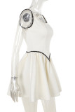 Sexy Patchwork Zipper Contrast U Neck A Line Dresses