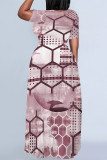 Casual Geometric Print Chain print Pocket Contrast O Neck Printed Plus Size Dresses