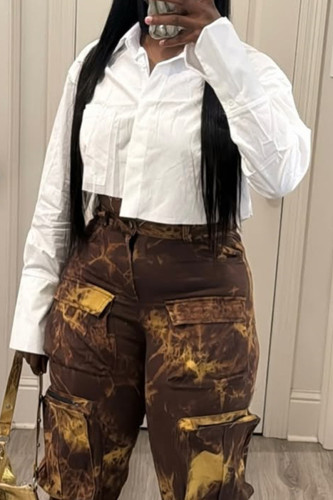 Casual Solid Color Patchwork Turndown Collar Tops