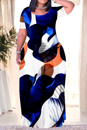 Casual Geometric Print Chain print Pocket Contrast O Neck Printed Plus Size Dresses