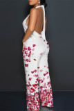 Casual Plaid Polka Dot Heart Shaped Print Pocket Backless Halter Loose Jumpsuits