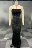 Sexy Solid Color Patchwork Hot Drill Strapless Strapless Dresses