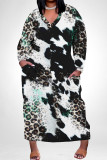 Casual Leopard Print Snakeskin Print Pocket Contrast V Neck Printed Plus Size Dresses
