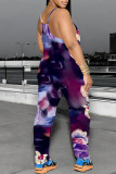 Casual Floral Print Pocket Contrast U Neck Loose Jumpsuits