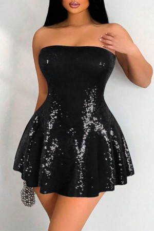 Sexy Sequins Patchwork Backless Strapless Sleeveless Dresses