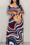 Sexy Geometric Print Contrast V Neck Printed Dresses