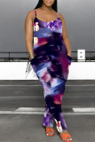 Casual Floral Print Pocket Contrast U Neck Loose Jumpsuits