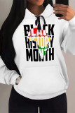 Casual Letter Print Draw String Pocket Hooded Tops