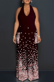Casual Plaid Polka Dot Heart Shaped Print Pocket Backless Halter Loose Jumpsuits