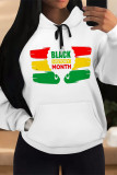 Casual Letter Print Draw String Pocket Hooded Tops