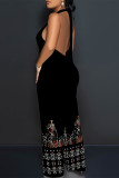 Casual Plaid Polka Dot Heart Shaped Print Pocket Backless Halter Loose Jumpsuits