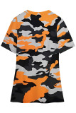 Casual Camouflage Print Slit Contrast V Neck T-Shirts
