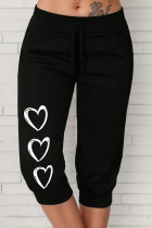 Casual Heart Shaped Draw String Patchwork Regular Mid Waist Positioning Print Bottoms