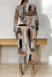 Casual Geometric Print Flowers Lips Contrast O Neck Printed Dresses