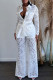 Casual Solid Color Lace Strap Design Turndown Collar Long Sleeve Two Pieces