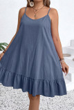 Casual Solid Color Patchwork Spaghetti Strap Sling Plus Size Dresses
