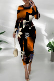 Casual Geometric Print Flowers Lips Contrast O Neck Printed Dresses