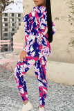 Casual Geometric Print Gradient Contrast O Neck Long Sleeve Two Pieces