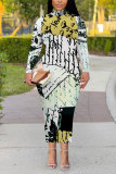 Elegant Geometric Print Flowers Contrast Turtleneck Printed Dresses