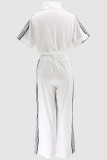 Casual Draw String Zipper Contrast Zipper Collar Short Sleeve Two Pieces