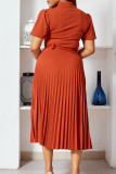 Casual Solid Color Patchwork With Belt V Neck Long Dresses