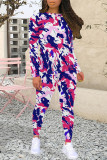 Casual Geometric Print Gradient Contrast O Neck Long Sleeve Two Pieces