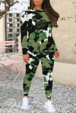 Casual Geometric Print Gradient Contrast O Neck Long Sleeve Two Pieces