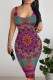 Sexy National Totem Flowers Print Contrast U Neck Printed Dresses