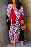 Casual Leopard Print Snakeskin Print Pocket Contrast V Neck Printed Plus Size Dresses