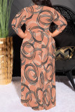 Casual Floral Print Lace Up Contrast O Neck Printed Plus Size Dresses