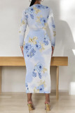 Casual Floral Print Contrast O Neck Printed Dresses