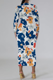 Elegant Floral Print Tie Dye Contrast O Neck Printed Dresses