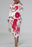 Elegant Floral Print Tie Dye Contrast O Neck Printed Dresses