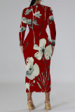 Casual Floral Print Contrast O Neck Printed Dresses