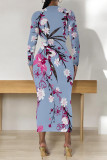 Casual Floral Print Contrast O Neck Printed Dresses