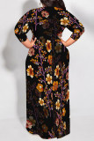 Casual Floral Print Lace Up Contrast O Neck Printed Plus Size Dresses