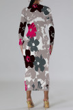 Elegant Floral Print Tie Dye Contrast O Neck Printed Dresses
