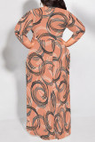 Casual Floral Print Lace Up Contrast O Neck Printed Plus Size Dresses