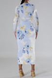 Casual Floral Print Contrast O Neck Printed Dresses