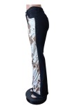 Casual Print Patchwork Mid Waist Regular Denim Jeans