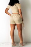 Casual Solid Color Basic Square Neck Short Sleeve Two Pieces