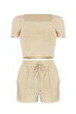 Casual Solid Color Basic Square Neck Short Sleeve Two Pieces