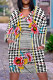Casual Plaid Floral Print Pocket Contrast V Neck Printed Plus Size Dresses