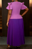 Elegant Buttons Patchwork Pleated V Neck Long Dresses